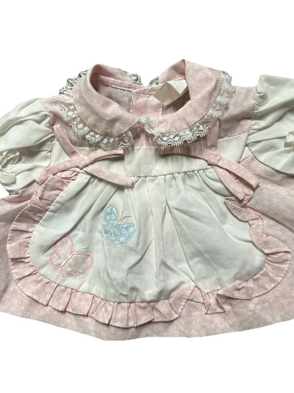 Vintage Baby Girl Top Pink White Butterflies Size 0-6 Months Peter Pan Collar